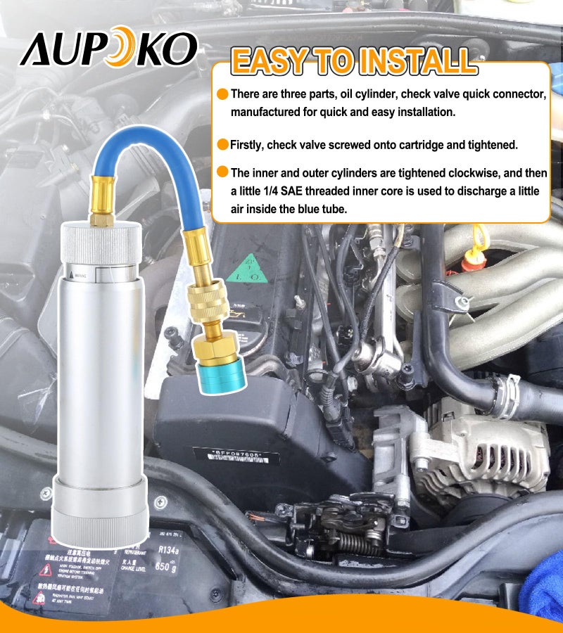 Aupoko AC Oil Injector Kit, R134A Oil Injector with R1234YF Low Side Quick Coupler, HVAC Dye Oil Injector with 1/4" SAE Connector, for R134A R22 R12 R1234YF Refrigerant System - Image 5